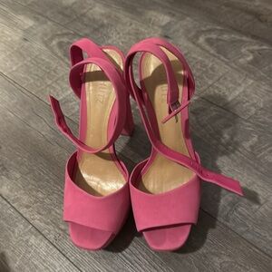 Schutz Pink Suede Rafe Platform Sandal Heels
